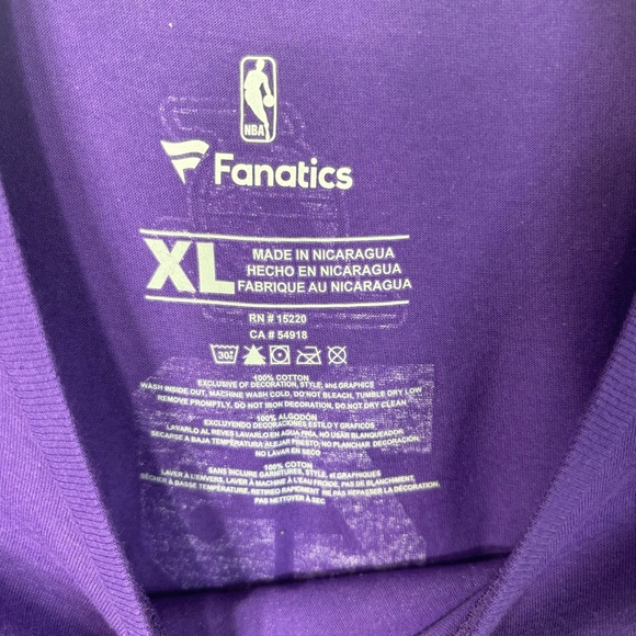 NWT Lakers TShirt XL Purple Short Sleeve 23 Lebron James Fanatics NBA Basketball - Picture 7 of 11